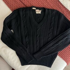 Vintage Black Wool Cableknit Sweater
